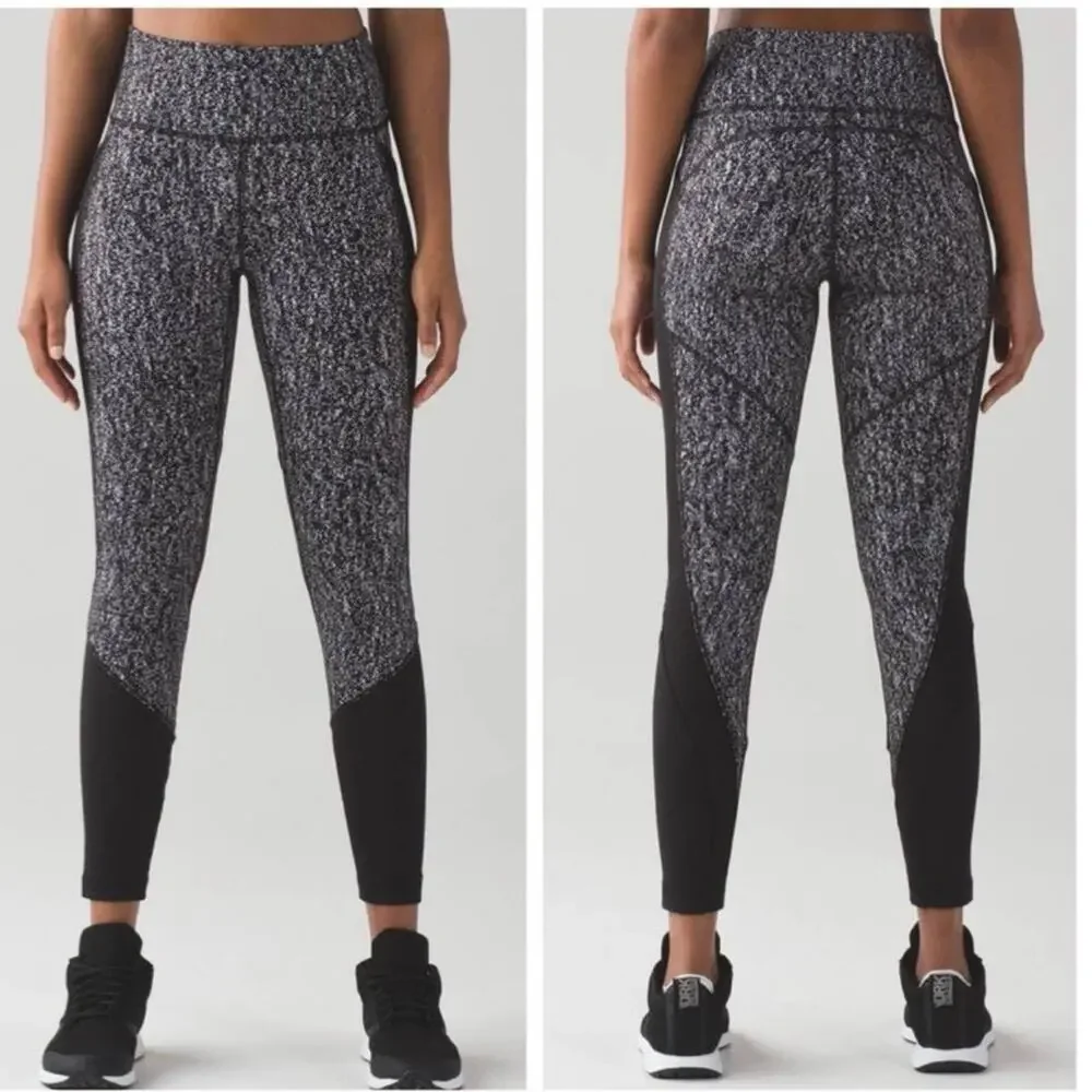 Lululemon Fit Physique Tight Black White Jacquard Mesh Panel Leggings Size 4/6